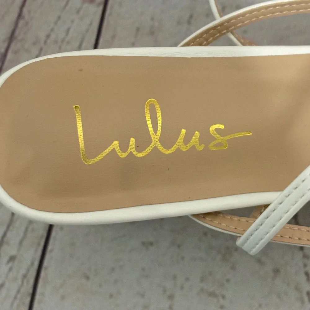 Lulus White Strappy Block Heel Sandals Square Toe Mid Heel Womens 8.5‎